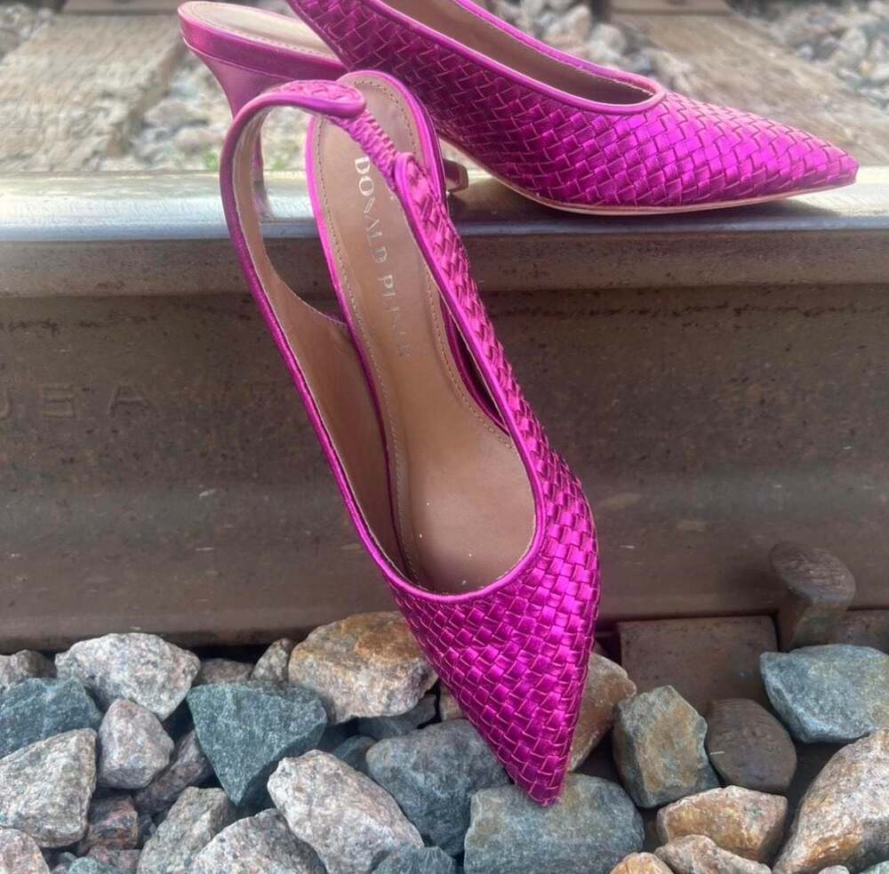 Donald Pliner Metallic Pink Woven Slingback Heels Size 6M